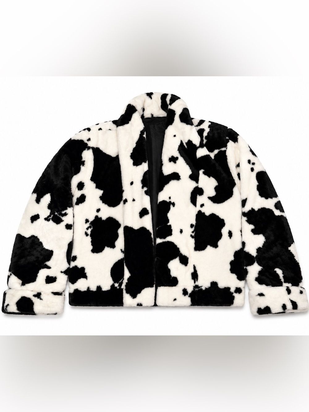 Vintage Cow Print Faux Fur Jacket Womens Medium Made in USA Black White